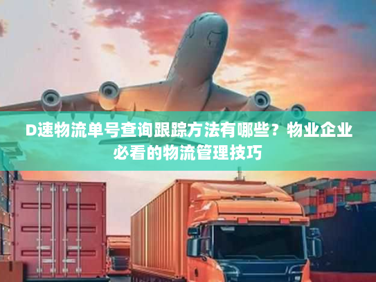 D速物流单号查询跟踪方法有哪些?物业企业必看的物流管理技巧 D速物流单号查询跟踪方法有哪些?物业企业必看的物流管理技巧