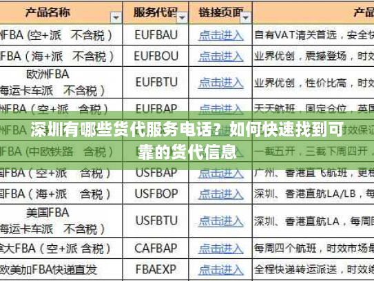 深圳有哪些货代服务电话？如何快速找到可靠的货代信息