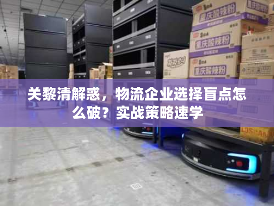 关黎清解惑，物流企业选择盲点怎么破？实战策略速学
