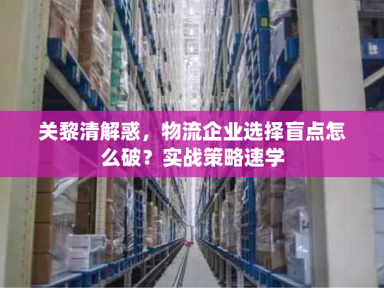 关黎清解惑，物流企业选择盲点怎么破？实战策略速学