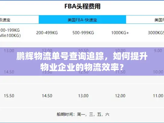 鹏辉物流单号查询追踪，如何提升物业企业的物流效率？
